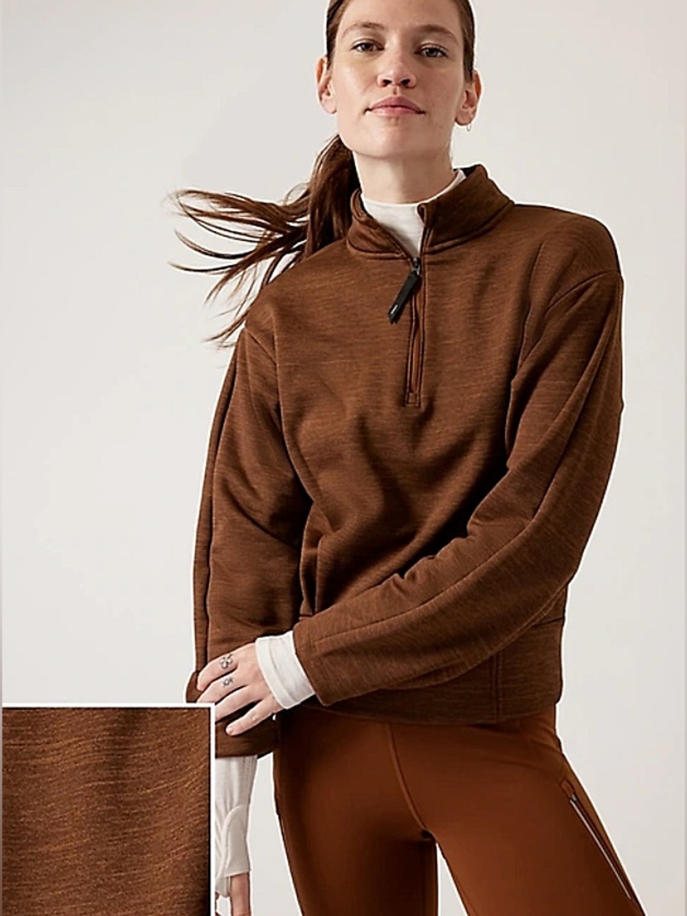Athleta Women's Altitude Polartec Half Zip Sweatshirt Mahogany Heather